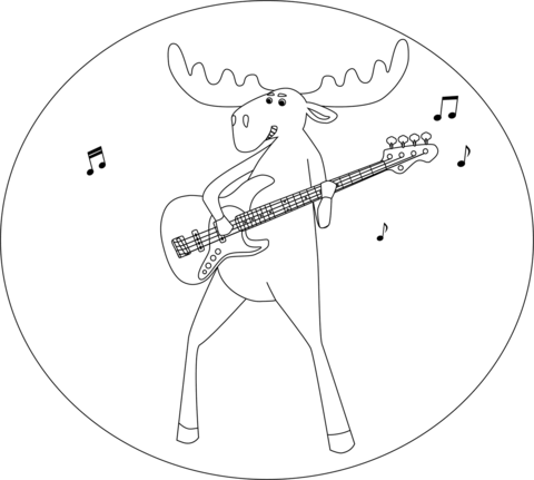 Elk Playing Bass Guitar  Coloring Page